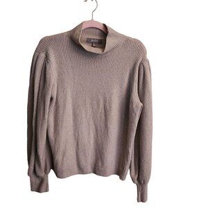 Marled Reunited Neutral Beige Ribbed Mockneck Puff Sleeve Sweater Size XL